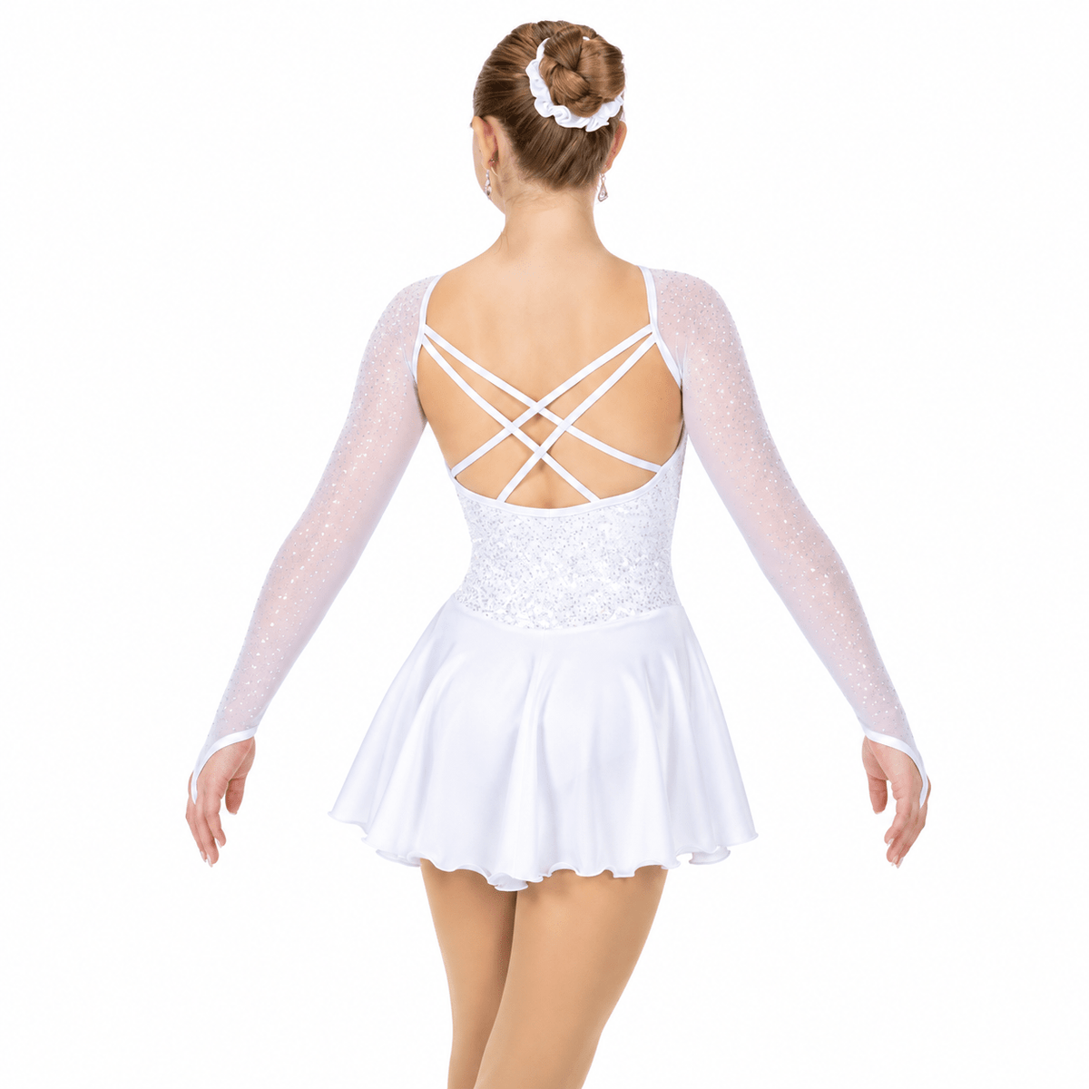 539 Sequins & Satin Dress – Silver Snow - Tinas Figure Skating Shop