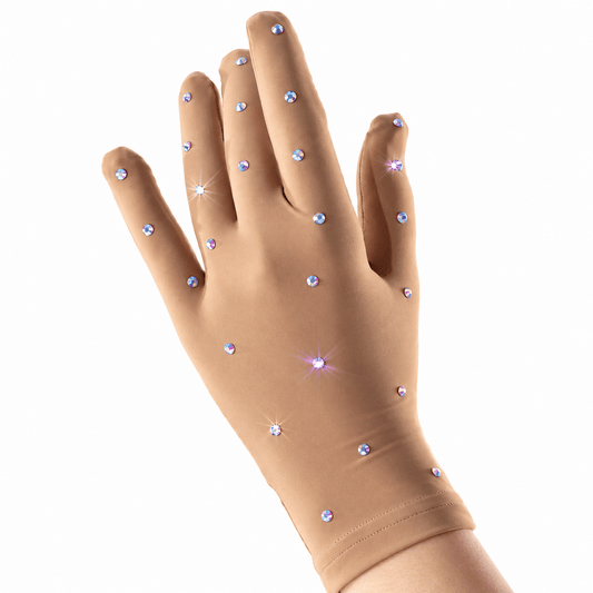 Hudfärgade tävlingshandskar med swarovskikristaller - Tinas Figure Skating Shop