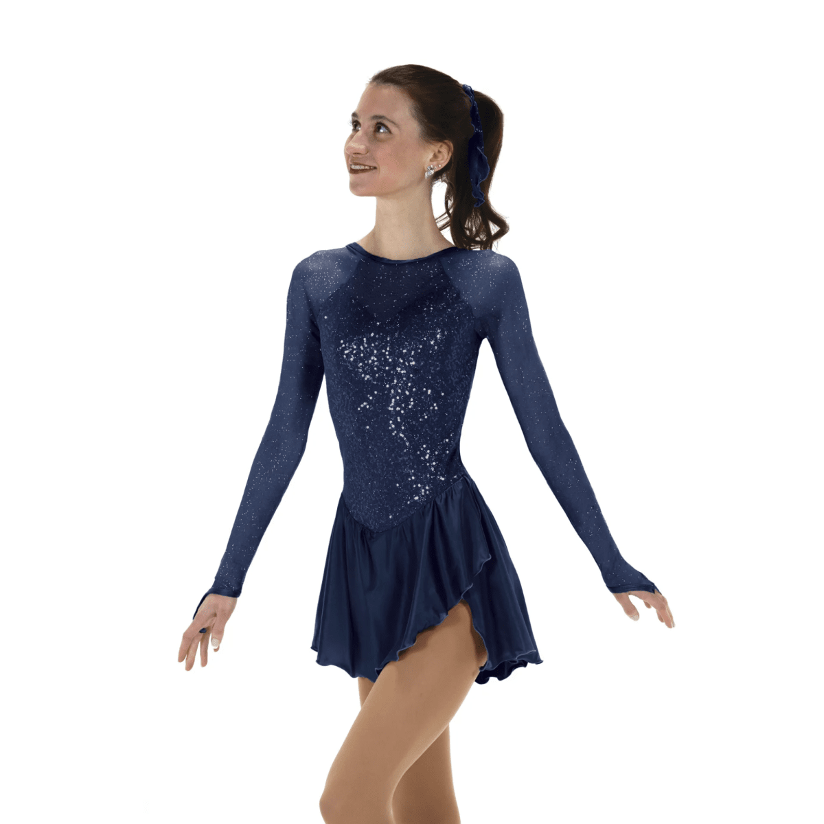 Sequins & Satin Dress – Navy Blue